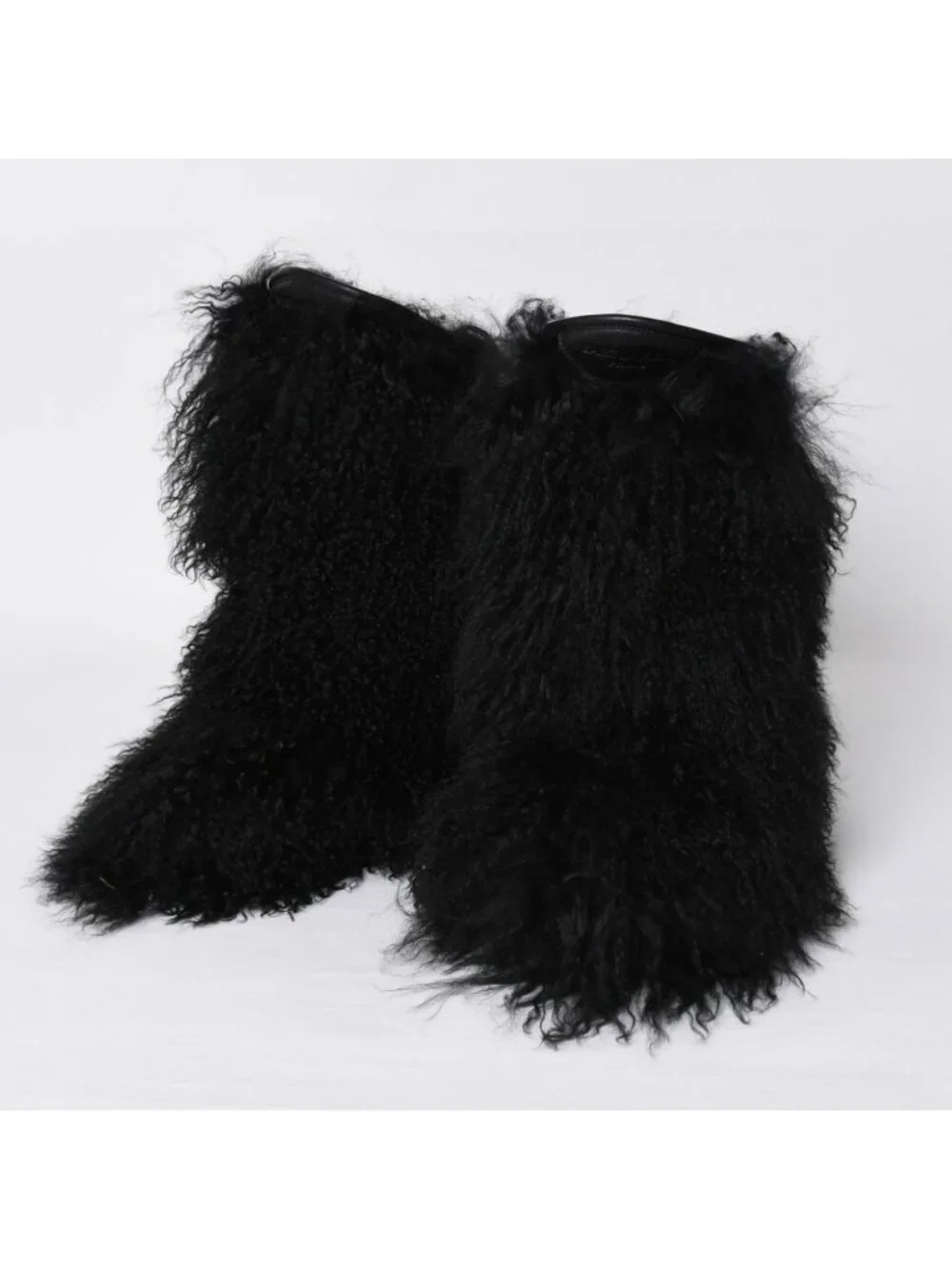 Saint Laurent Fur Boots Black Furry Mongolian Lamb Ankle